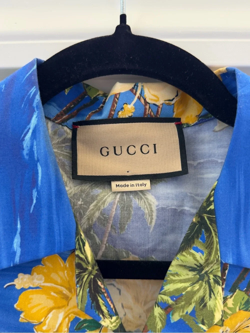 GUCCI Palm print bowling shirt